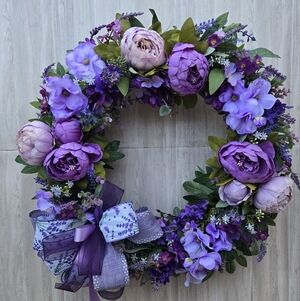 Handmade Purple Floral Wreath with Bow Summer/ Everyday Wreath